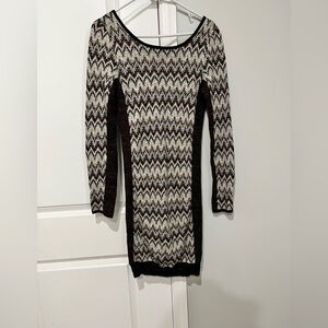 Free People Black and Cream Zigzag Dress